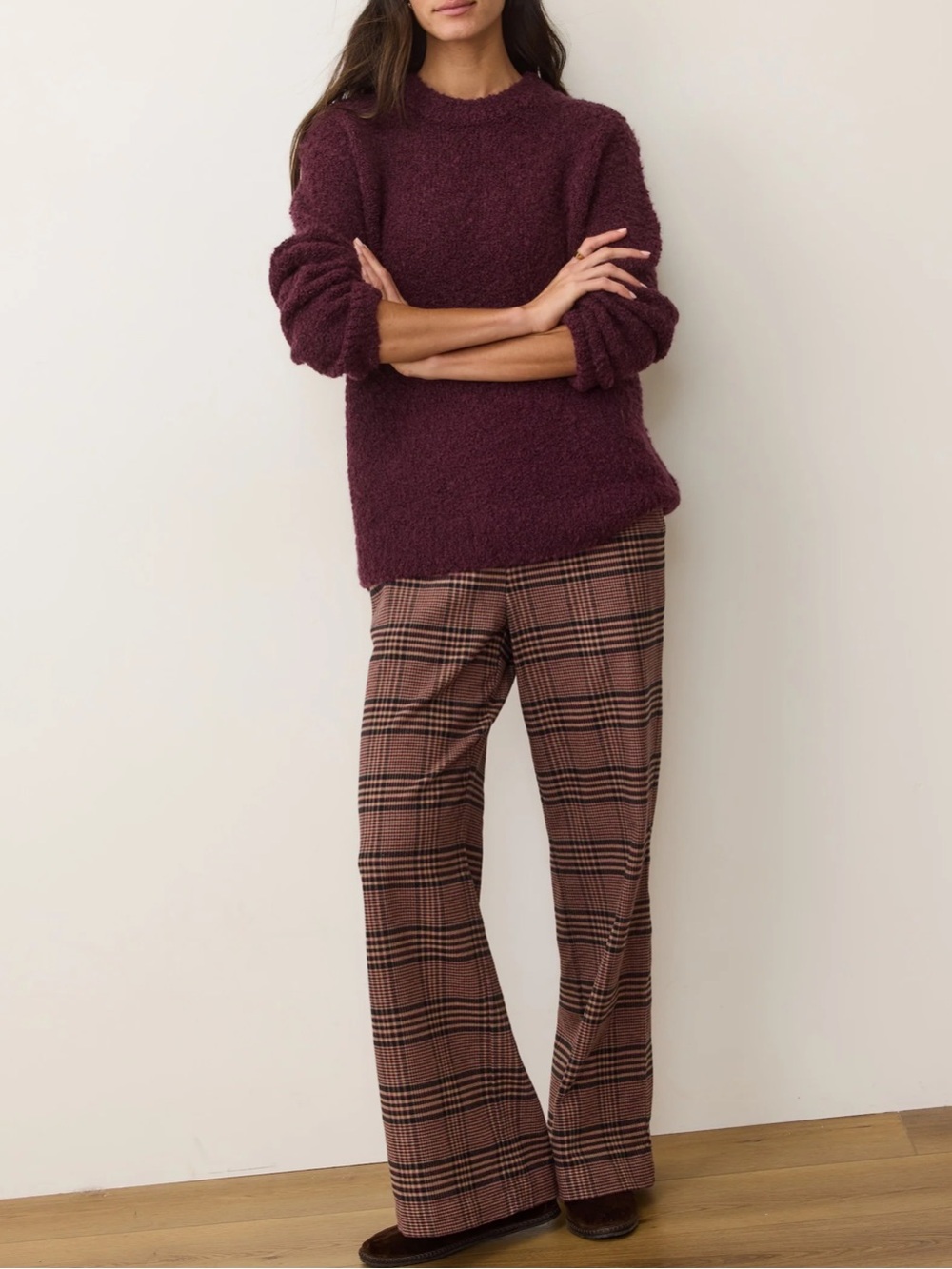 Marine Layer Elena Wool Blend Bouclé Oversized Sweater in Fig Purple Size XS